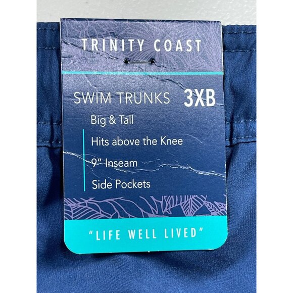 Trinity Coast Mens 3XB Swim Shorts Blue & Aqua Color Block Elastic Waist - Picture 11 of 13